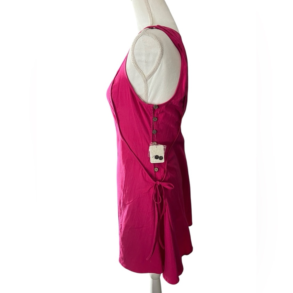 Free People Forever fancy Hot Pink Mini Dress Tie sides with buttons Size S NWT - Picture 6 of 11